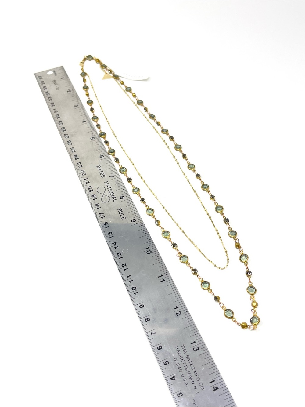 New Anthropologie x Serefina Layered Glass Stone Necklace Green Gold - Picture 4 of 4